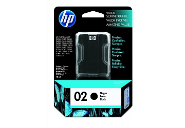 Cartucho Inkjet HP C8721WL (#02) negro, compatible con Photosmart 3108, 3110, 3210, 3310 All in One Series, C5100 All in One Series, C5180, 7180 All in One Series, 8200 Series, 8250, 8230, C6180, C6280, C7280, D7160, D7360, original, contenido 10 ml.