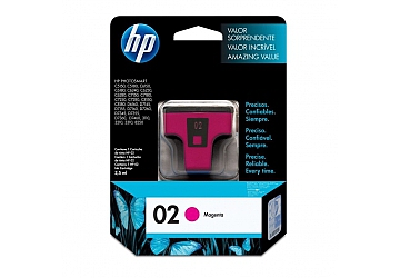 Cartucho Inkjet HP C8772WL (#02) magenta, compatible con Photosmart 3108, 3110, 3210, 3310 All in One Series, C5100 All in One Series, C5180, 7180 All in One Series, 8200 Series, 8250, 8230, C6180, C6280, C7280, D7160, D7360, original, contenido 6 ml. Rendimiento 350 pag. aprox.