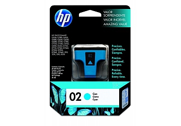 Cartucho Inkjet HP C8771WL (#02) cyan, compatible con Photosmart 3108, 3110, 3210, 3310 All in One Series, C5100 All in One Series, C5180, 7180 All in One Series, 8200 Series, 8250, 8230, C6180, C6280, C7280, D7160, D7360, original, contenido 6 ml. Rendimiento 350 pag. aprox.