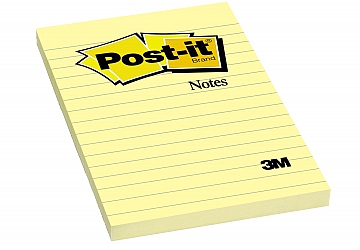 Tacos adhesivos Post-it de 3M 660, 98.4 x 149 mm rayados x 100 hojas