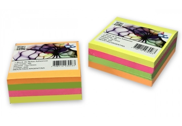 Tacos adhesivos memocubo 75 mm x 75 mm colores fluo, reposicionables cada block contiene 320 hojas, colores celeste, verde, rosa y amarillo