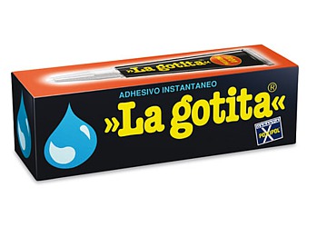 Adhesivo instantaneo La Gotita x 2 ml. Es un adhesivo instantáneo que pega todo tipo de materiales, excepto algunos plásticos (polietileno, polipropileno, teflon) y goma EVA. Para obtener óptimos resultados en pocos segundos debe aplicarse la cantidad justa, no más, y las partes a unir deben hermanar perfectamente.