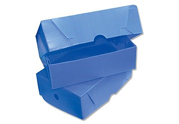 Caja de archivo plástico corrugado legajo 39 x 28 x 12 cm, con sistema de tapa volcada
