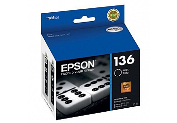 Cartucho Inkjet Epson T136126 Twin Pack, negro, compatible con WorkForce K101 / WorkForce K301, original. Rendimiento: 2000 paginas aprox. La caja contiene dos cartuchos.