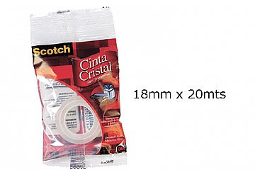 Cinta adhesiva Scotch Crystal, 18 mm x 20 mts. Diametro interior: 2.5 cm