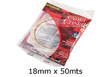 Cinta adhesiva Scotch Crystal, 18 mm x 50 mts. Diametro interior: 7.5 cm