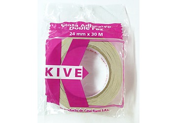Cinta adhesiva bifaz 24 mm x 30 mts, pega de ambos lados. Diametro interior: 7.5 cm