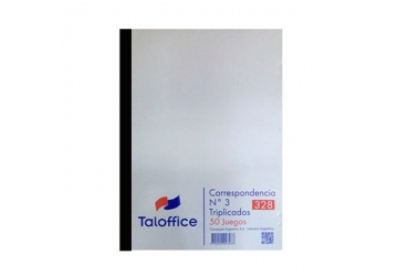 Cuaderno Correspondencia Nro. 3  triplicado x 50 juegos rayado, tapa flexible y emblocado al costado, hojas numeradas