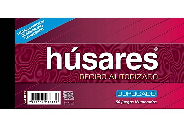 Recibo Husares Autorizado c/liq. Duplicado x 50 juegos num. Medida: 10 x 21 cm (1823)