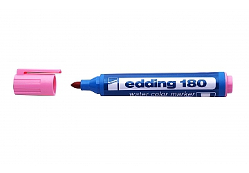 Marcador Edding 180 de punta redonda, trazo de 1.5 a 3 mm, tinta al agua, cuerpo plástico, inodoro, refuerza la intensidad de los colores. Marcador para rotular cartón y papel. 