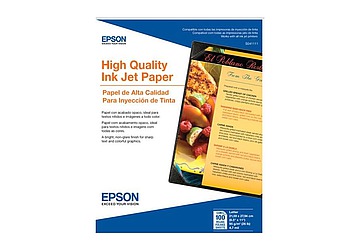 Papel especial Epson High Quality Carta, x 100 hojas, S041111, 95 grs., para impresoras inkjet, papel de acabado mate. Se puede imprimir toda clase de documentos conteniendo no solo texto, sino tambien fotografias, imágenes digitales, clip art, etc, grosor: 4.7mil.