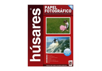 Papel Fotografico Husares Glossy A4, 230 grs, para impresoras Inkjet. Tecnologia Nanoporos. Ultrablanco. Resistente al agua. Secado Instantaneo. Compatible con tintas Dye. Compatible con tintas pigmentadas.