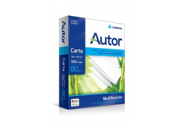 Resma Autor Carta, 80 grs, x 500 hojas, color ultra blanco, papel multipropósito para fotocopias y duplicaciones, 21.6 x 27.9 cm