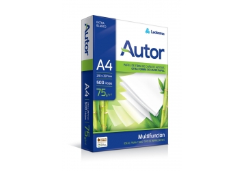 Resma Autor A4, 75 grs, x 500 hojas, color ultra blanco, papel multipropósito para fotocopias y duplicaciones, 21 x 29.7 cm