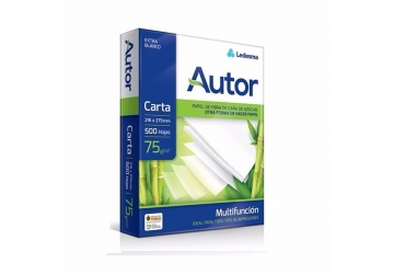 Resma Autor Carta, 75 grs, x 500 hojas, color ultra blanco, papel multipropósito para fotocopias y duplicaciones, 21.6 x 27.9 cm
