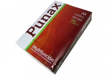 Resma Punax A4, 75 grs, x 500 hojas, color ultra blanco, papel multipropósito para fotocopias y duplicaciones, 21 x 29.7 cm