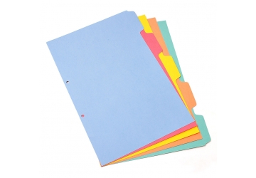 Separador cartulina Oficio con 5 divisiones. Siete perforaciones