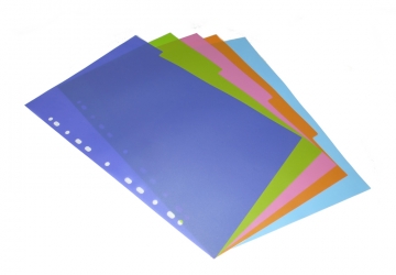 Separador plástico Oficio Credencial. 5 posiciones de diferentes colores en pvc 100 micrones en forma de indice, múltiples perforaciones