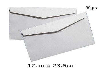 Sobres oficio ingles alta blancura 12 x 23.5 cm 90 grs x 100 unidades