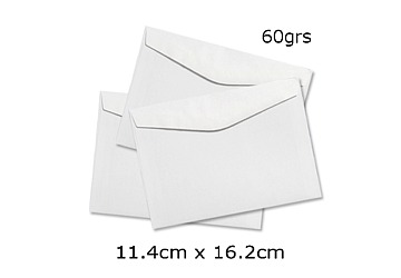 Sobres comerciales alta blancura 11.4 x 16.2 cm 60 g. x 100 unidades