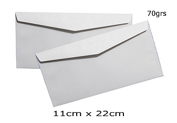 Sobres oficio americano 11 x 22 cm 70 grs x 100 unidades