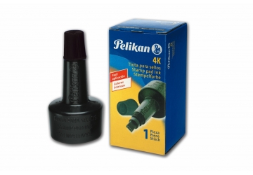 Tinta para sellos 4k Pelikan. Sin aceite. Exenta de sustancias toxicas. Ideal para recarga de almohadillas tradicionales y de sellos automaticos. Frasco de 28 cc